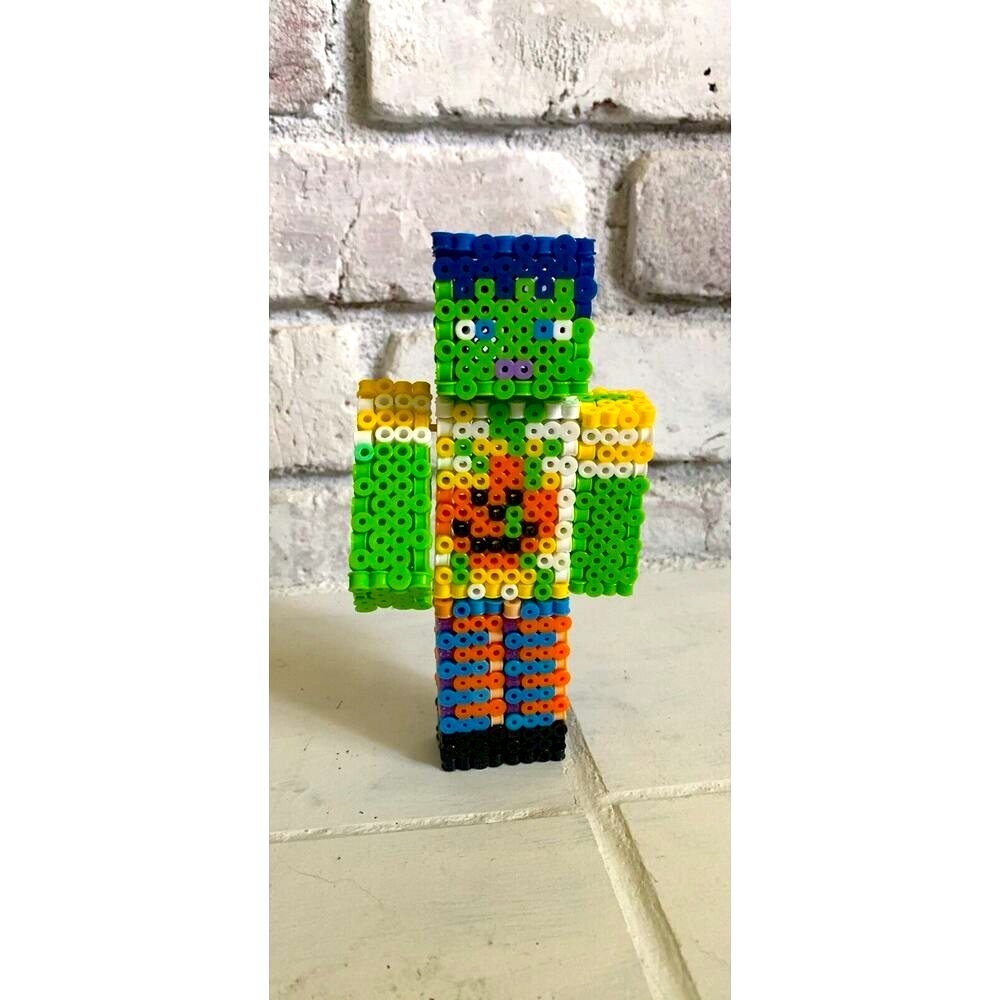 3D Minecraft Perler Bead Figure, Pumpkin Halloween Theme